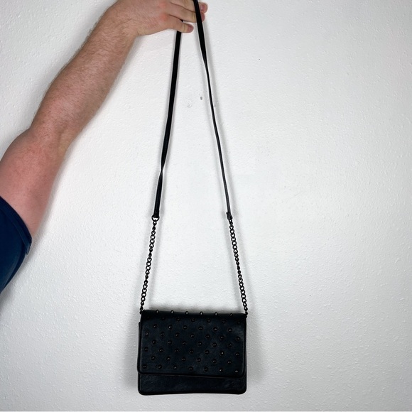 Gianni Binni black studded crossbody/ clutch purse with polka dot interior - Picture 4 of 13